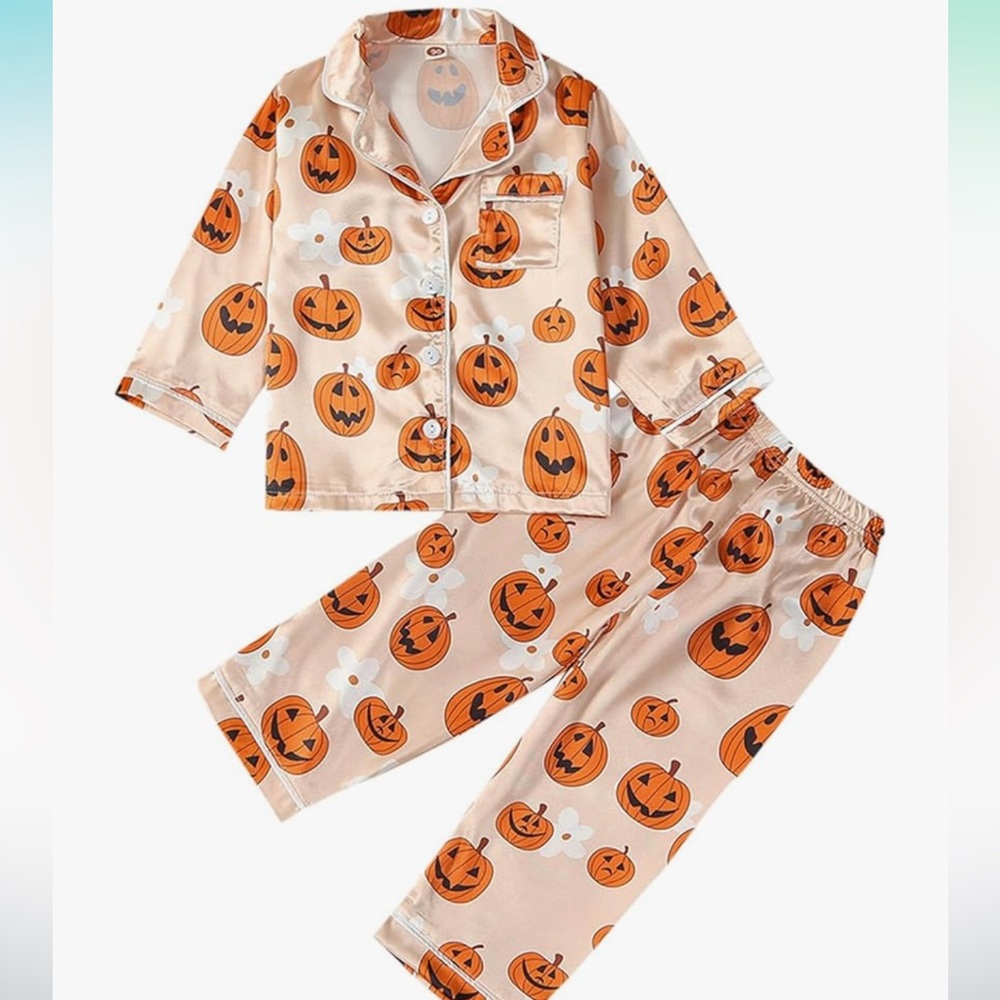 Kids Halloween Pumpkin Pajamas - Orange nwt 120 5 year old satin